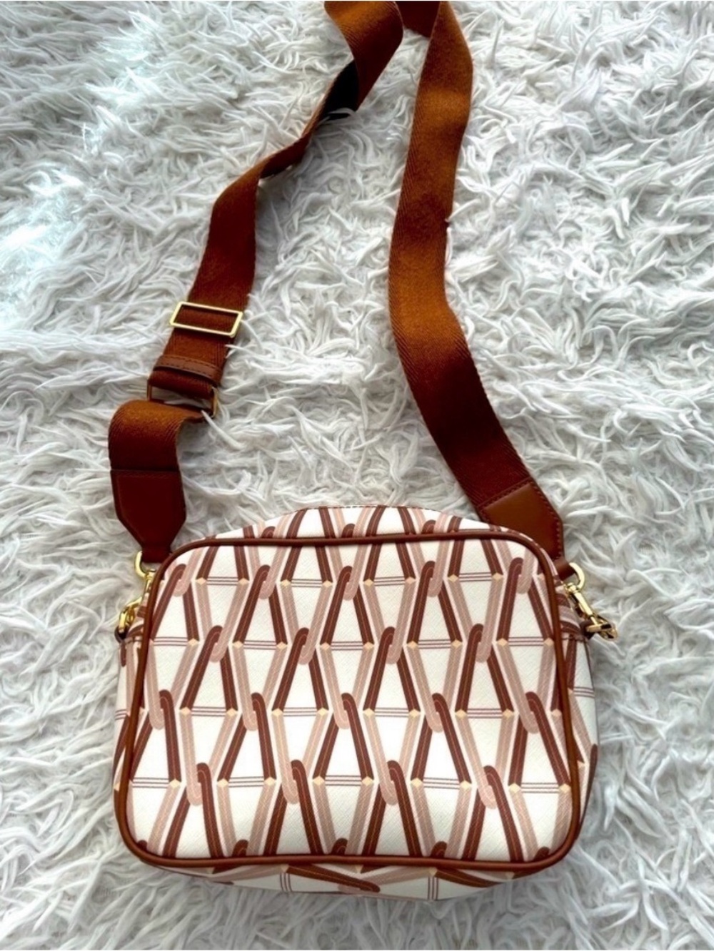 Veronica Beard Brown Canvas Crossbody Camera Bag